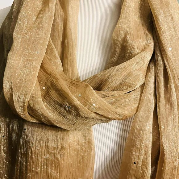 NWT Handmade Golden Sparkle Scarf by Sana – Elegant Evening Style - Picture 10 of 12